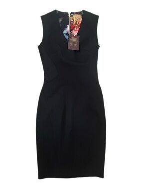 Ted Baker London Black Neoprene Sheath Dress NWT Sleeveless V-Neck Size 0 XS